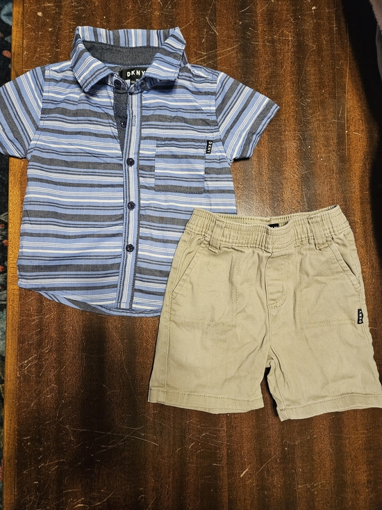 Dkny Other - DKNY Blue Striped Button-Front Shirt with Tan Shorts